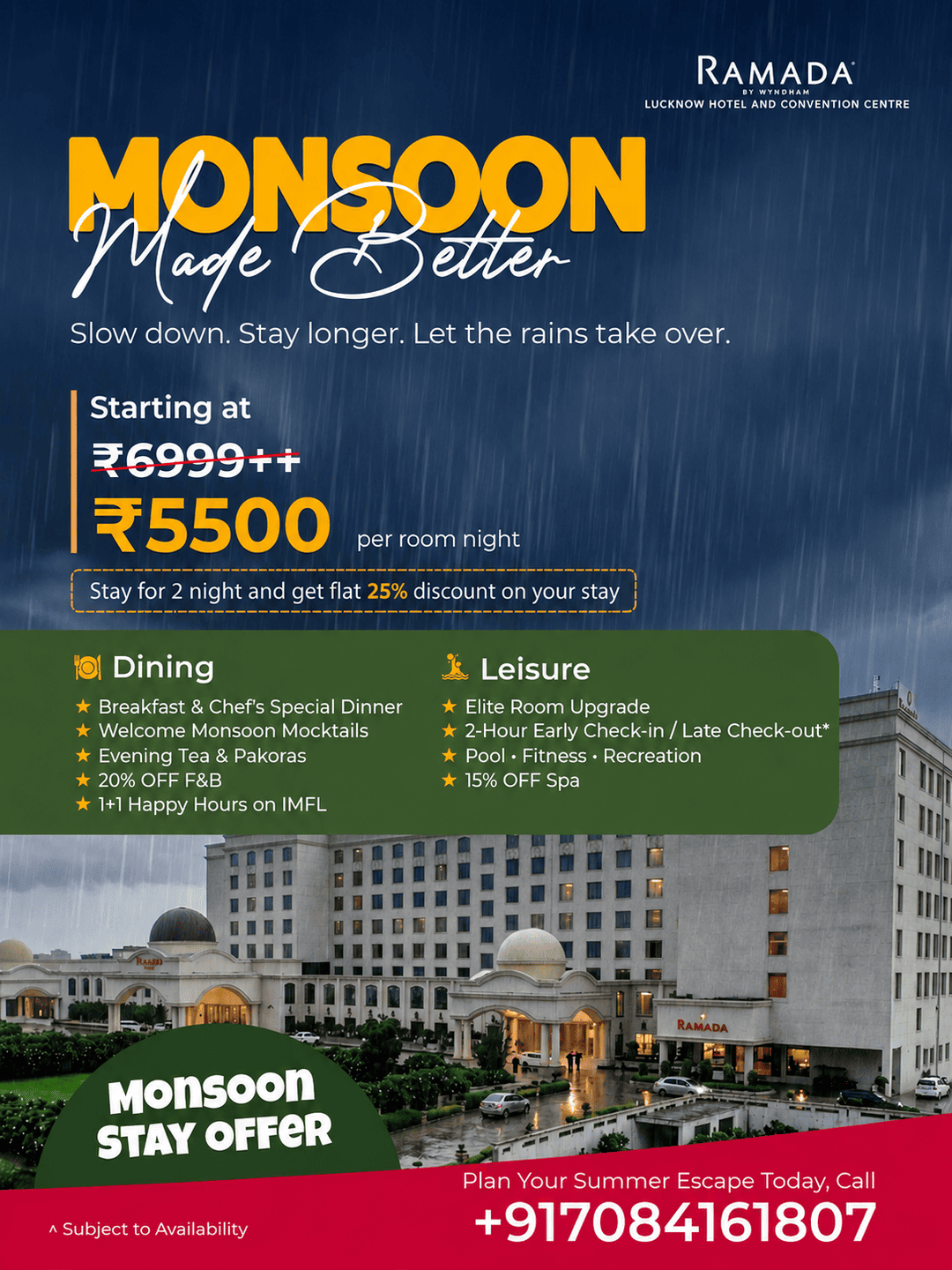 Monsoon Stay Package in Lucknow Room Stay Offer in Ramada Lucknow